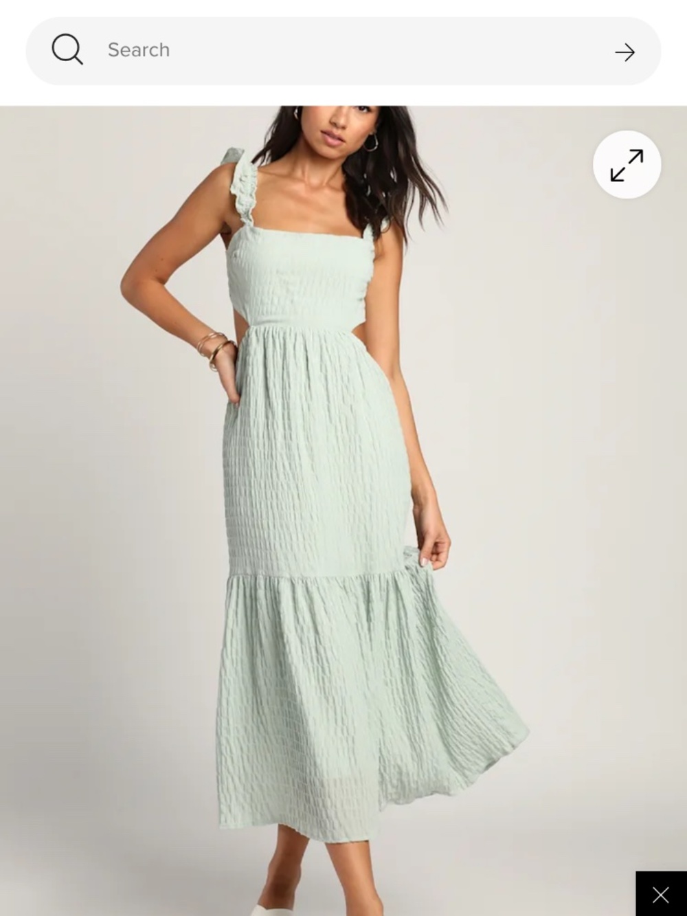 Mint smocked tie back tiered midi dress